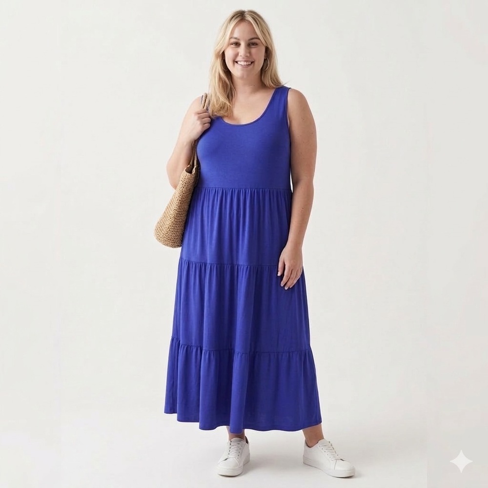 Pennington's Blue Scoop Neck Maxi Dress Size 5x NWT